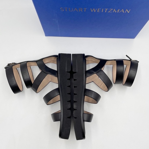 Stuart Weitzman Gala Lift Sandal Gladiator Black Leather - Picture 7 of 16